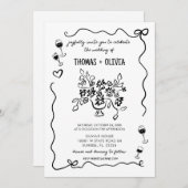 手で描ファンキーいたお洒落結婚の 招待状 (正面/裏面)