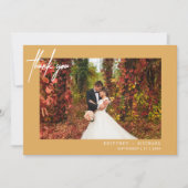 手で文字を入れたモダンフォトマスタードイエロー サンキューカード (正面)