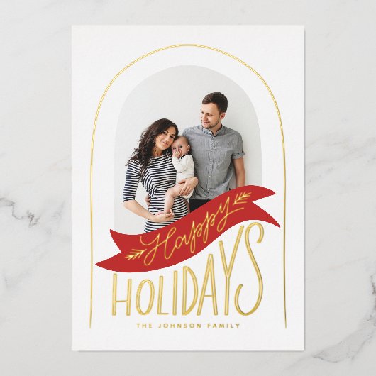 手で文字を書いたアーチ型写真箔 箔シーズンカード (正面)