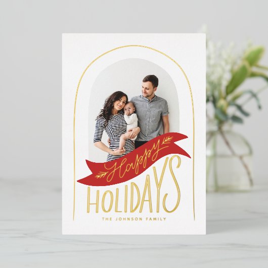 手で文字を書いたアーチ型写真箔 箔シーズンカード (立ち正面)