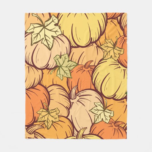 手で溺れたヴィンテージカボチャと葉の継ぎ目なし フリースブランケット (正面)