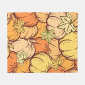 手で溺れたヴィンテージカボチャと葉の継ぎ目なし フリースブランケット (正面(横))