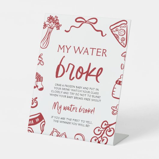 手で私のイタリアン水を引いた赤ちゃんシャワーのゲームを壊した 台座サイン (正面)