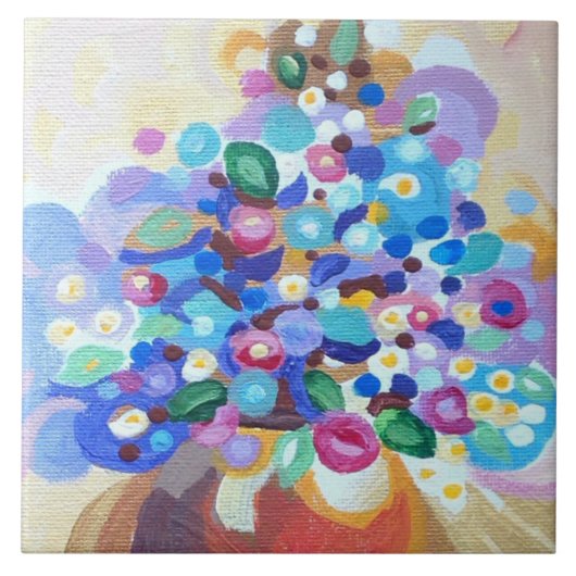 手で見た宝石の明るい花色彩の鮮やか咲き タイル (正面)