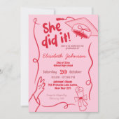 手で赤く引いた彼女はそれを卒業した 招待状 (正面)