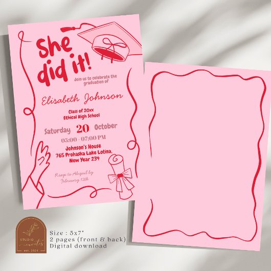 手で赤く引いた彼女はそれを卒業した 招待状