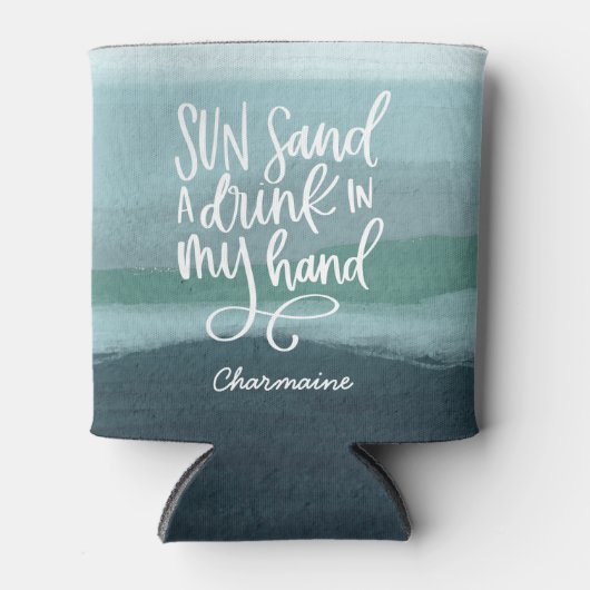 手で飲む |青カスタム抽象芸術アート 缶クーラー (正面)