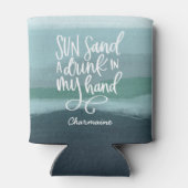 手で飲む |青カスタム抽象芸術アート 缶クーラー (裏面)