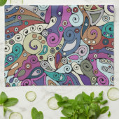 手とデジタル絵を描パターン8 キッチンタオル (折り畳み)