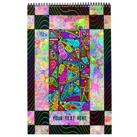 手とデジタル色彩の鮮やかパターンのアート1 - DIY カレンダー (カバー)