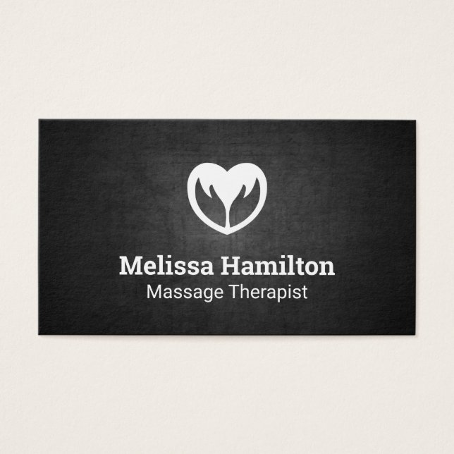 手とハートアイコン |黒いテクスチャの背景 (正面)