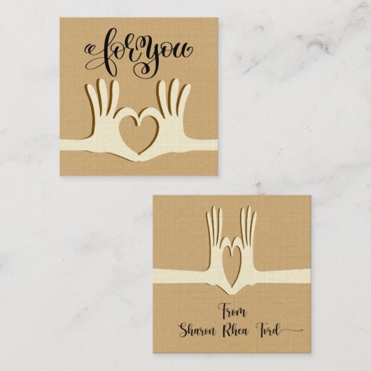 手とハートギフトの囲い名刺 スクエア名刺 (正面/裏面)