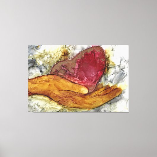 手とハート60x40インチのフレーム キャンバスプリント (正面)