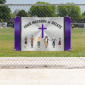 手と横断幕を持つカスタマイズ可能な女性 横断幕 (インサイチュ)