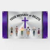 手と横断幕を持つカスタマイズ可能な女性 横断幕 (横)