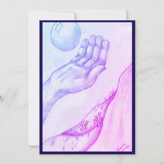 手と球 – 青 招待状 (正面)