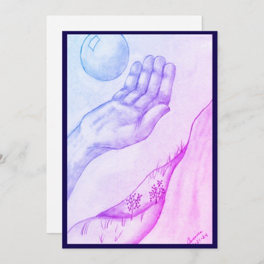 手と球 – 青 招待状 (正面/裏面)