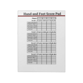 手と足カードのゲームスコアパッド ノートパッド