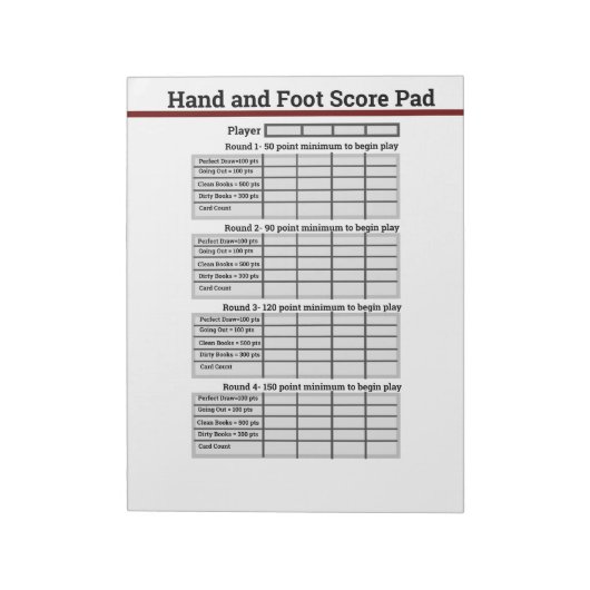 手と足カードのゲームスコアパッド ノートパッド (回転)
