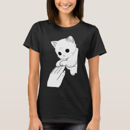 手と遊ぶかわいい白猫 女性用Tシャツ Tシャツ