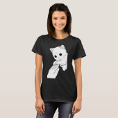 手と遊ぶかわいい白猫 女性用Tシャツ Tシャツ (正面フル)