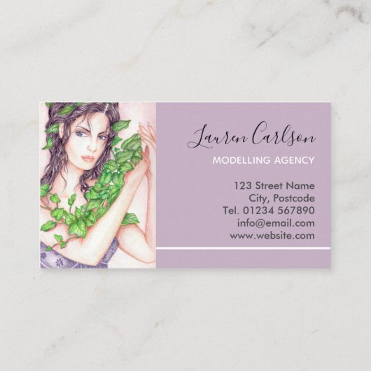 手と髪にツタを描いた美しい少女 名刺 (裏面)