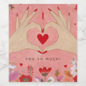 手にかわいらし愛のサインをバレンタイン ワインラベル (シングルラベル)