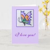 手によって刺繍されるロマンチックな蝶 カード (黄色い花)