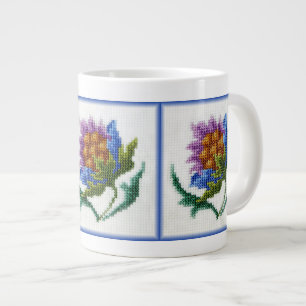 手によって刺繍される明るい花 ジャンボコーヒーマグカップ