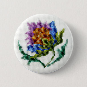 手によって刺繍される明るい花 缶バッジ