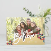 手によって文字を入れられる果実に金ゴールドの休日の写真を信じて下さい シーズンカード (スタンド正面)