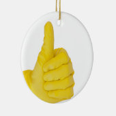 手にイエローラテックス手袋 セラミックオーナメント (右)