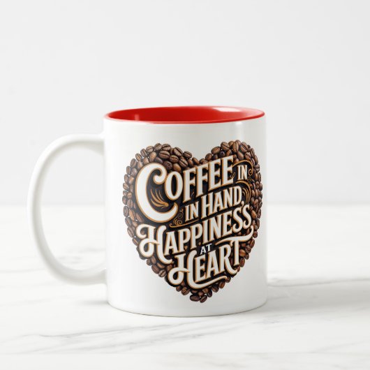 手にコーヒー、ハートの幸せ – コーヒー愛好家 ツートーンマグカップ (左)