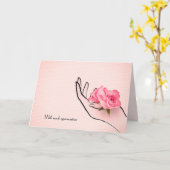 手にピンクのバラを持ってありがとう カード (黄色い花)