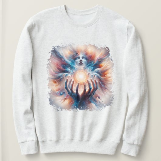 手に受け入れられる宇宙エネルギー スウェットシャツ (デザイン正面)