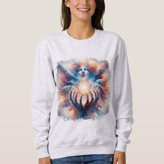手に受け入れられる宇宙エネルギー スウェットシャツ (正面)