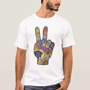 手に天国 ピースシンボル カラフルアート Tシャツ
