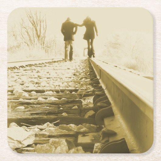 手に手を取ってレールを歩く – Coaster スクエアペーパーコースター (正面)