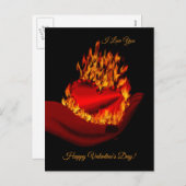 手に燃えるハート、ハッピーバレンタインデー シーズンポストカード (正面/裏面)