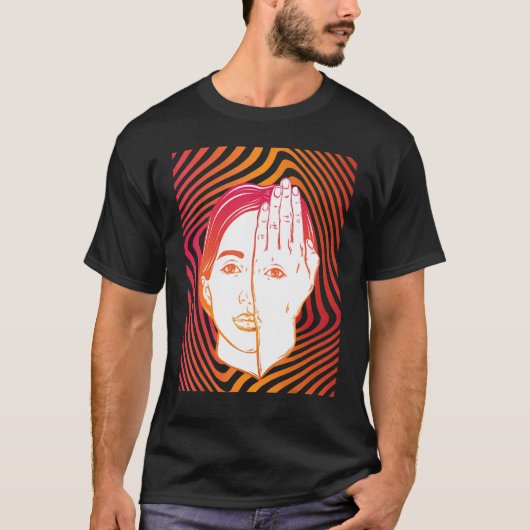 手に目を持つ女の子は催眠サイケデリック的なバックグロ Tシャツ (正面)