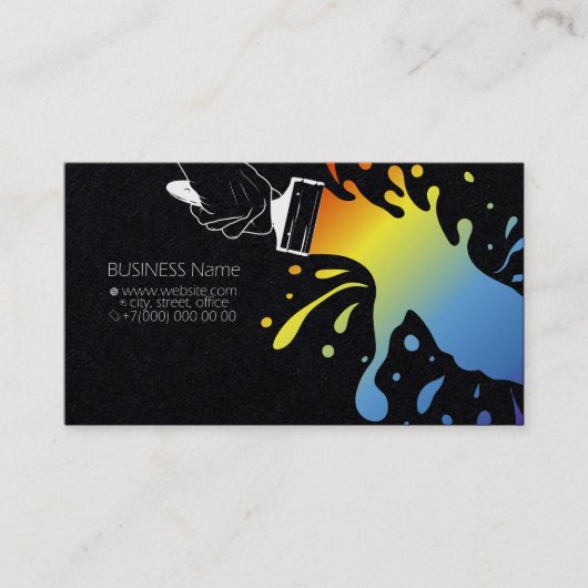 手に色の染み絵を描が入った絵筆 名刺 (正面)