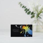 手に色の染み絵を描が入った絵筆 名刺 (スタンド正面)