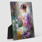 手に花を掲げる少女の鑑賞 フォトプラーク (側面)