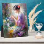 手に花を掲げる少女の鑑賞 フォトプラーク (側面)