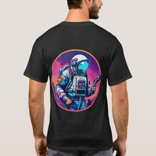 手に銃を持つApe宇宙飛行士ホログラフィックTシャツ Tシャツ (裏面)