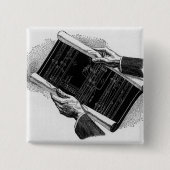 手に青写真を持つヴィンテージ ビジネス 缶バッジ (正面)