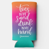 手に飲み物 キュート テキスト デザイン グラデーション スリム缶クーラー (裏面)
