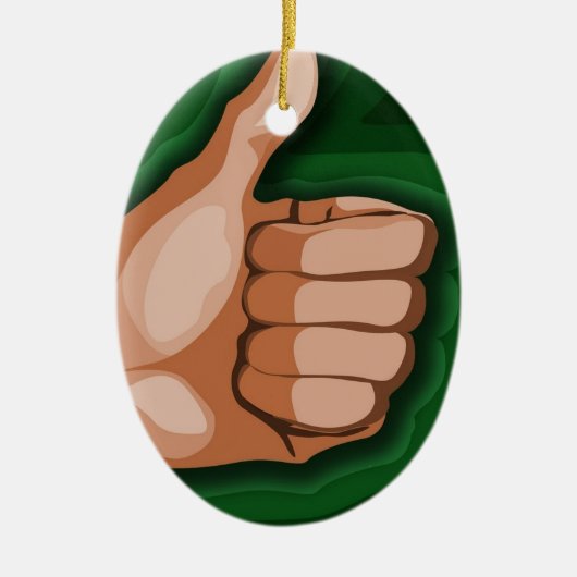 手のおもしろいな写真のカスタムなグラフィック・デザインの上の親指 セラミックオーナメント (正面)