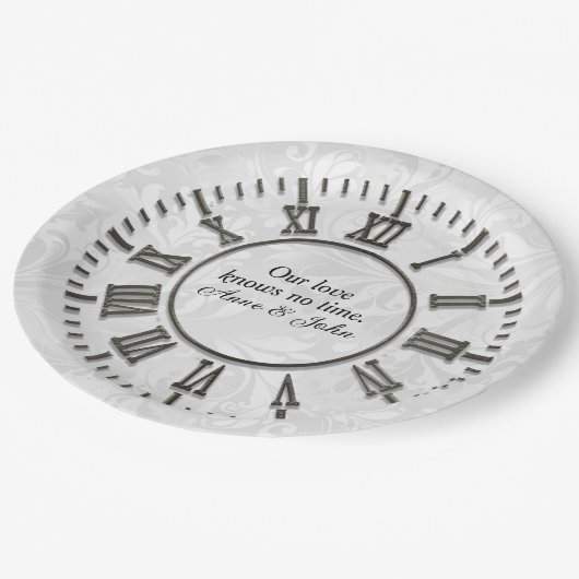 手のない古い時計ダマスクサテン ペーパープレート (アングル)