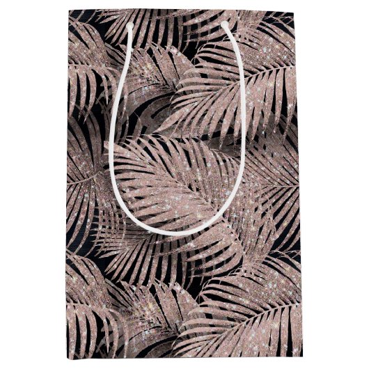 手のひらきらめく葉のパターンバラ金ゴールドID831 ミディアムペーパーバッグ (正面)